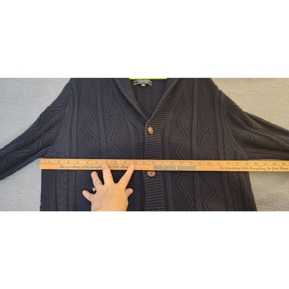 Liverpool‎ Fisherman Cable Knit Cardigan Sweater Men's Sz L Preppy Navy Blue - Picture 5 of 10